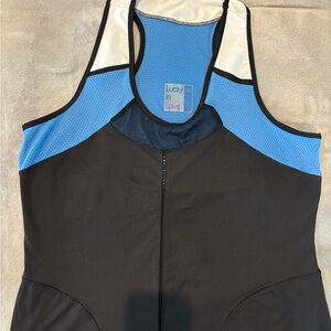 Lucky in Love Black and Sky Blue Athletic Tank, Racer back, Good condition
